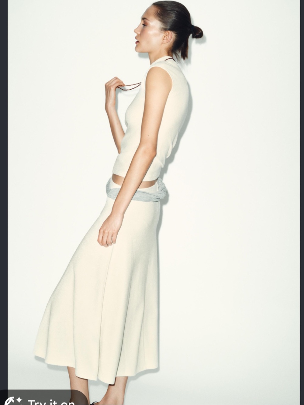 Zara Sleeveless Cream Maxi Skirt Set with Subtle Turtleneck